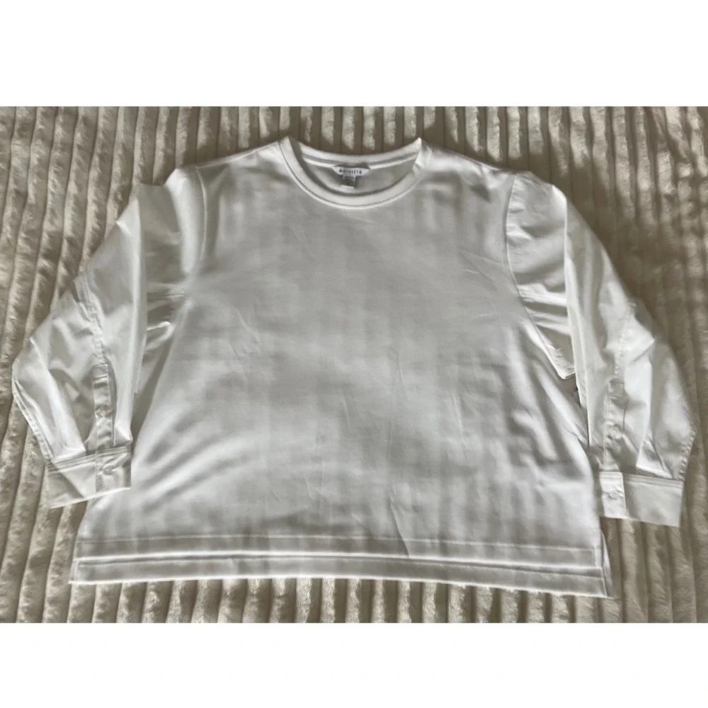 Athleta Harlow Hybrid NWT White Long Sleeve Top Puff Sleeve Button Cuff Size 2X